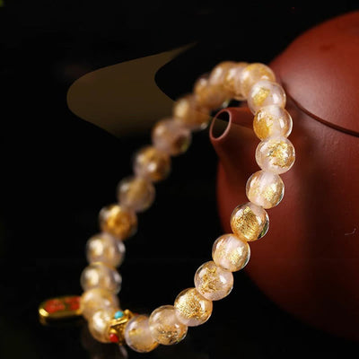 Buddha Stones Tibetan Incense Ash Liuli Glass Bead Lucky Fortune Fu Character Charm Bracelet Bracelet BS 8