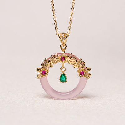 Buddha Stones Green Chalcedony Peace Buckle Design Strength Necklace Pendant 17
