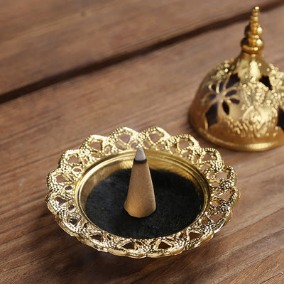 Buddha Stones Gold Gourd Star Feather Spiritual Meditation Mini Alloy Metal Incense Burner Incense Burner BS 4