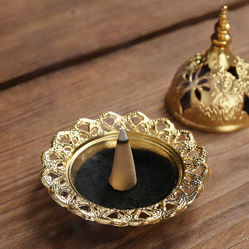 Buddha Stones Gold Gourd Star Feather Spiritual Meditation Mini Alloy Metal Incense Burner Incense Burner BS 4