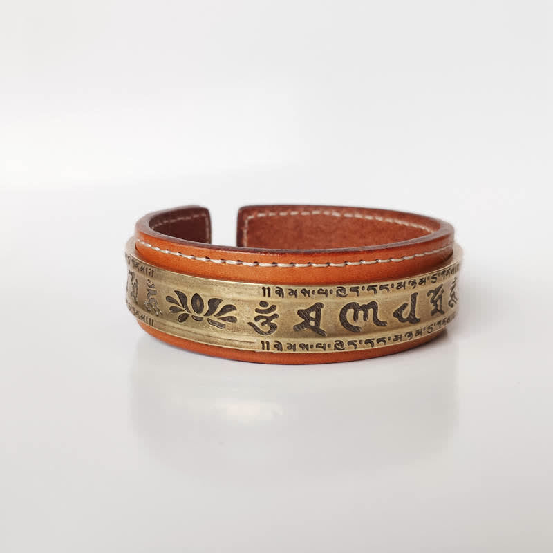 Buddha Stones 2Pcs Om Mani Padme Hum Dragon Phoenix Copper Leather Peace Cuff Bracelet Bangle Bracelet Bangle BS Lotus&Om Mani Padme Hum