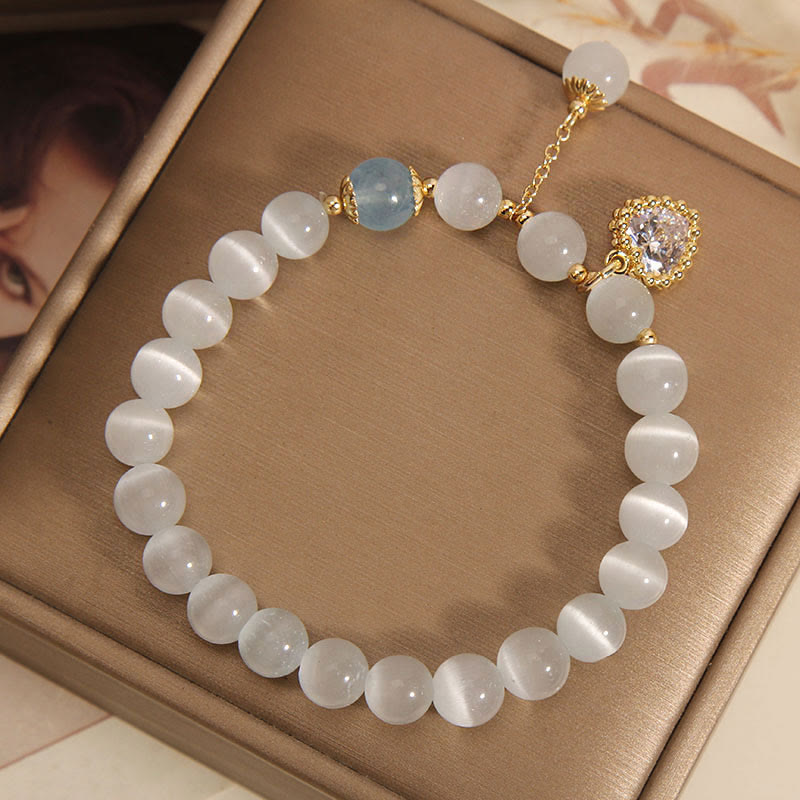 Buddha Stones Cat's Eye Crystal Heart Zircon Charm Peace Love Bracelet Bracelet BS 5