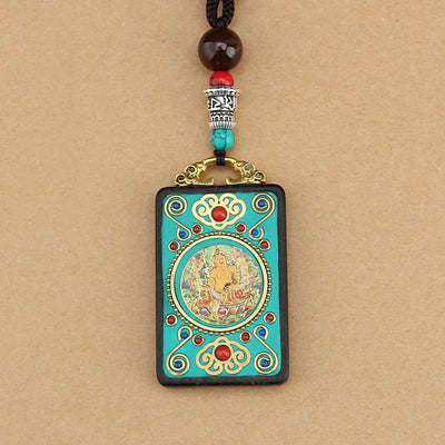Buddha Stones Tibet God Of Wealth Money Tree Golden Phoenix Thangka Ebony Peace Necklace Pendant Necklaces & Pendants BS 7