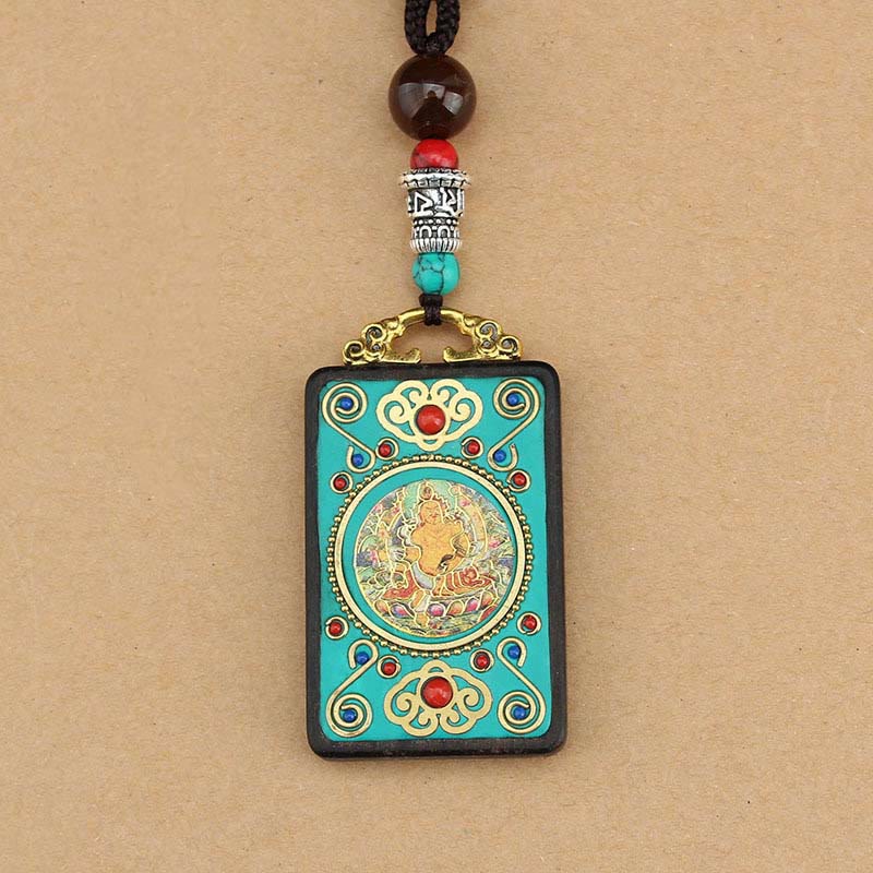 Buddha Stones Tibet God Of Wealth Money Tree Golden Phoenix Thangka Ebony Peace Necklace Pendant Necklaces & Pendants BS 7