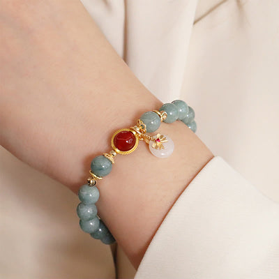 Buddha Stones Natural Jade Red Agate Pearl Bow Tie Luck Bracelet Bracelet BS 5