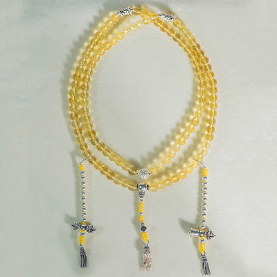Buddha Stones 108 Mala Beads 925 Sterling Silver Natural Citrine Red Agate White Jade Prosperity Charm Bracelet Mala Bracelet BS 24