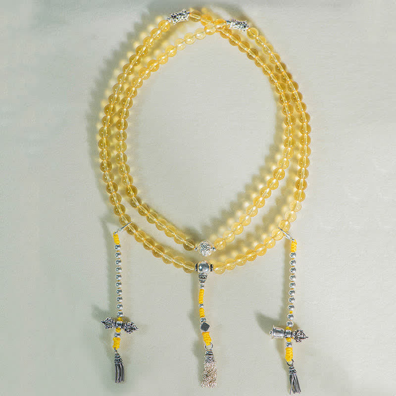 Buddha Stones 108 Mala Beads 925 Sterling Silver Natural Citrine Red Agate White Jade Prosperity Charm Bracelet Mala Bracelet BS 24