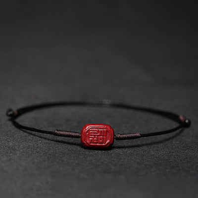 Buddha Stones Handmade Plum Blossom Four Leaf Clover PiXiu Lotus Koi Fish Cinnabar Blessing Braid Bracelet Bracelet BS Black(Wrist Circumference 14-19cm) Fu Auspicious Character