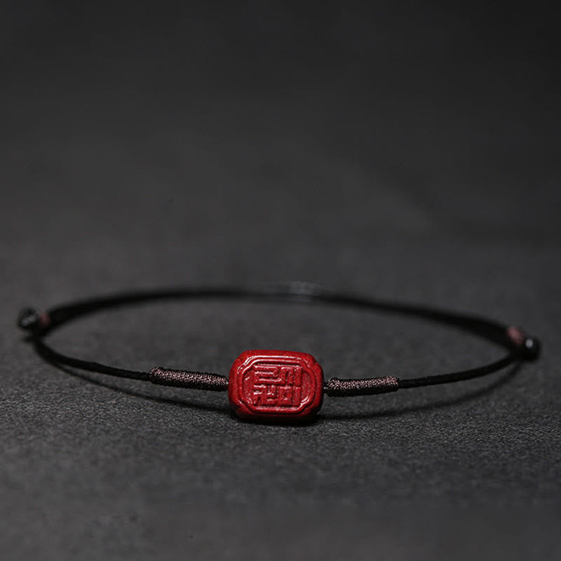 Buddha Stones Handmade Plum Blossom Four Leaf Clover PiXiu Lotus Koi Fish Cinnabar Blessing Braid Bracelet Bracelet BS Black(Wrist Circumference 14-19cm) Fu Auspicious Character