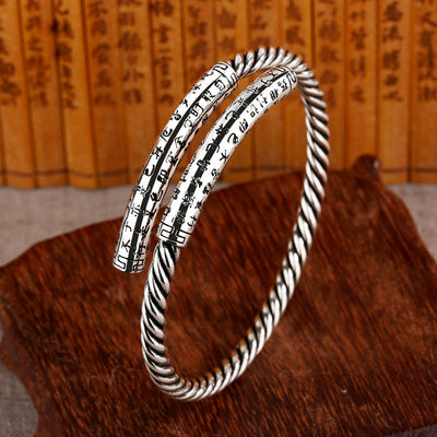 Buddha Stones Retro Heart Sutra Twisted Design Pattern Balance Bracelet Bangle Bracelet Bangle BS 1