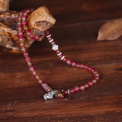 Buddha Stones Natural Watermelon Tourmaline PiXiu Elephant Positive Triple Wrap Bracelet Bracelet BS 3