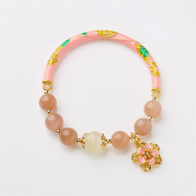 Buddha Stones Natural Sun Stone Golden Silk Jade Flower Charm Wealth Bracelet Bangle Bracelet Bangle BS 6