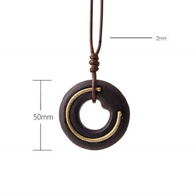 Buddha Stones Zen Circle Ebony Wood Peace Calm Necklace Pendant Necklaces & Pendants BS 16