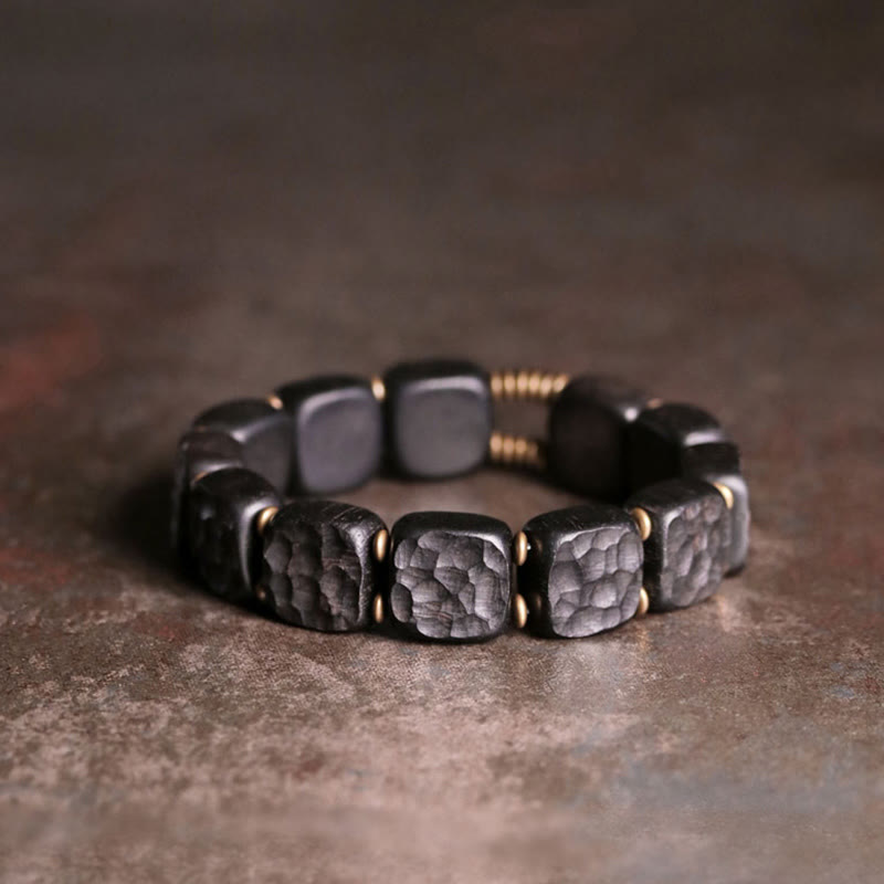 Buddha Stones Retro Ebony Wood Texture Style Copper Peace Balance Bracelet Bracelet BS 4