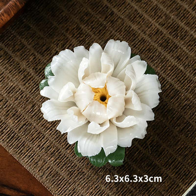 Buddha Stones Tibetan Lotus Blessing Ceramic Stick Incense Burner Decoration Incense Burner BS White