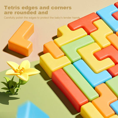 Fidtoy Space Rocket Tetris Table Block Challenge Game for Kids Ages 4-12, Plastic 3D Puzzle Board Game with Rocket Frame and Colorful Shape Blocks for Logic Play
