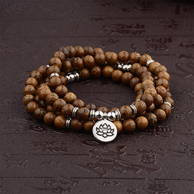 Buddha Stones Tibetan Wood Bracelet Lotus Charm Mala - 1 - image 0