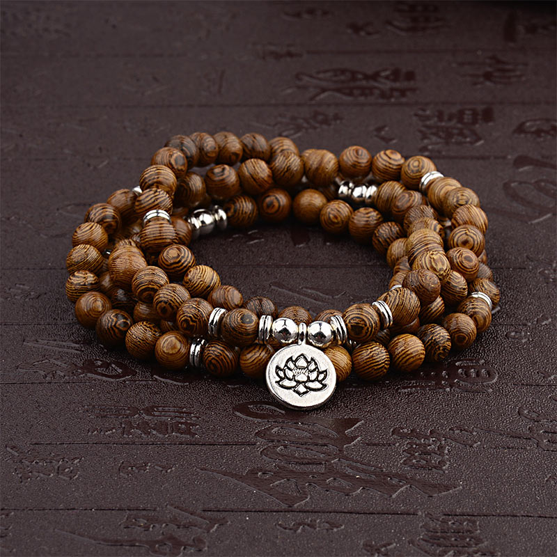 Buddha Stones Tibetan Wood Bracelet Lotus Charm Mala - 1 - image 0