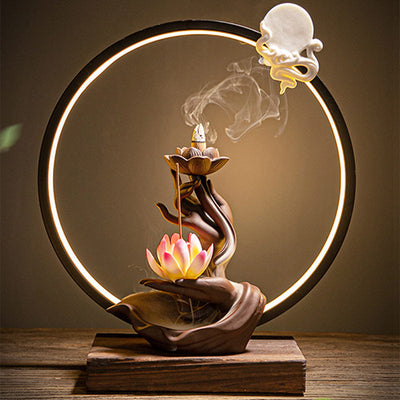 Buddha Stones Lotus Bergamot Healing Incense Burner Incense Burner BS main