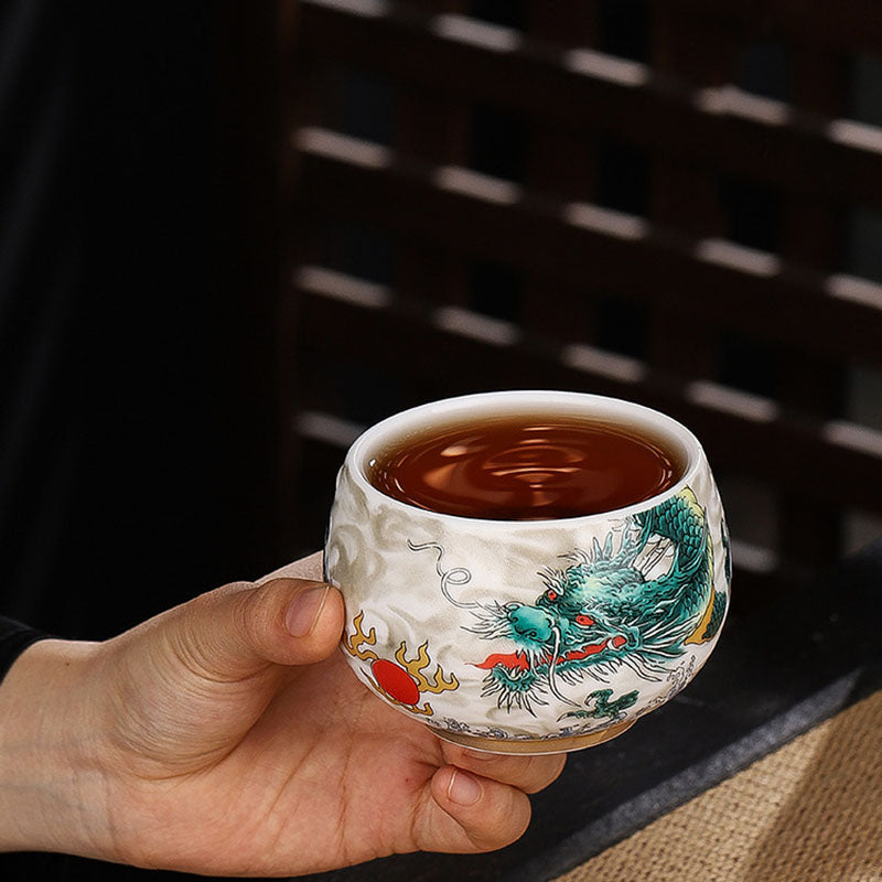 Buddha Stones Dragon Cicada Bamboo Deer Crane Lotus Plum Flower Ceramic Teacup Kung Fu Tea Cup Bowl 185ml Cup BS 3