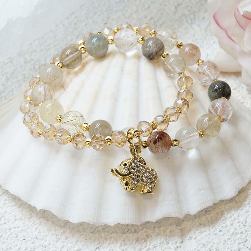 Buddha Stones Rose Quartz Elephant Healing Energy Charm Bracelet Bracelet BS 7