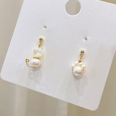 Buddha Stones Cute Cat Paw Pearl Wisdom Stud Drop Earrings Earrings BS 7