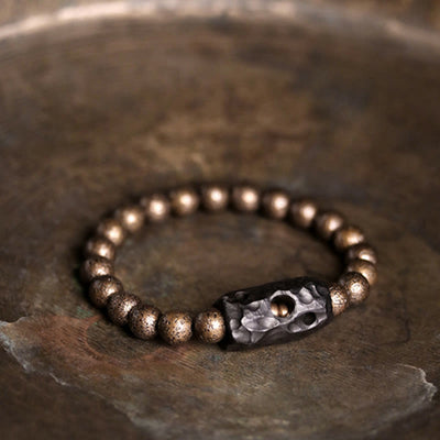 Buddha Stones Tibet Ebony Wood Copper Peace Balance Beaded Bracelet Bracelet BS 7