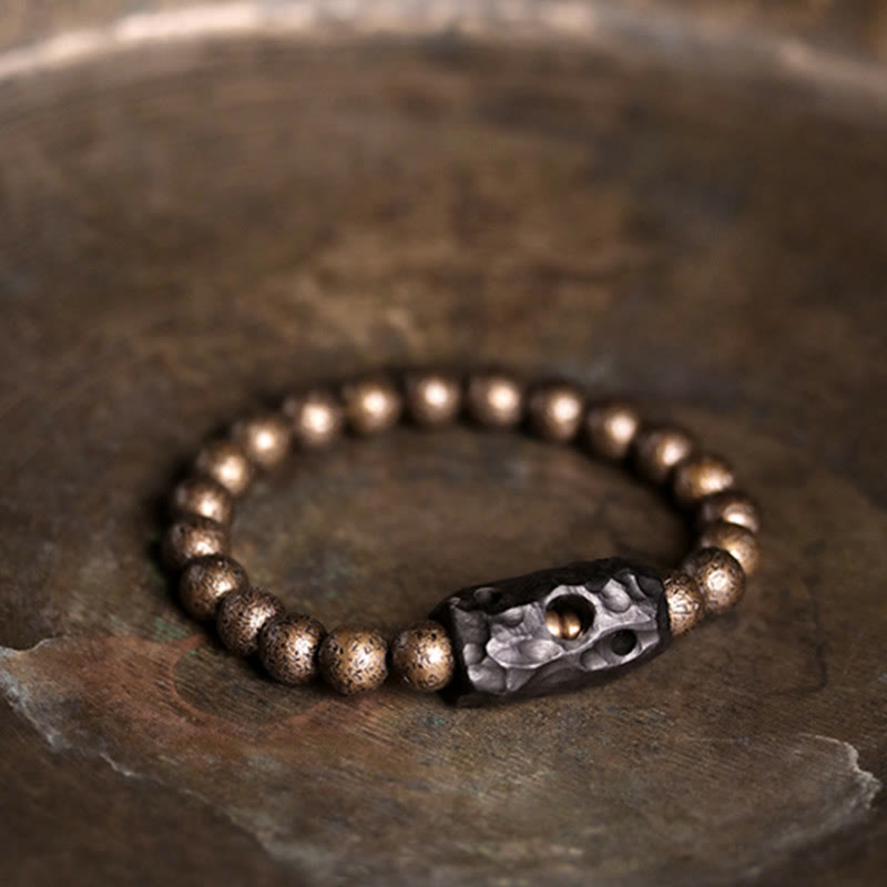 Buddha Stones Tibet Ebony Wood Copper Peace Balance Beaded Bracelet Bracelet BS 7