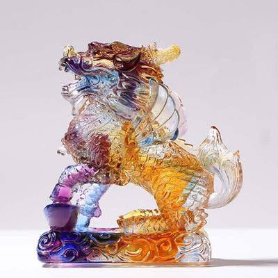 Buddha Stones Feng Shui Kirin Handmade Liuli Crystal Art Piece Fortune Home Office Decoration Decorations BS 8