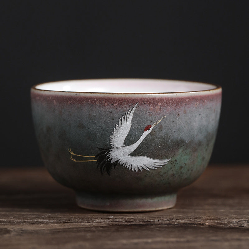 Buddha Stones Auspicious Crane Ceramic Teacup Kung Fu Tea Cup Bowl Cup BS 7.5cm*4.6cm*110ml