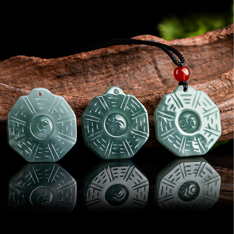 Foviel Natürliche Jade FengShui Bagua Yin Yang Wohlstand Halskette Anhänger