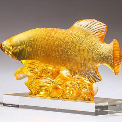 Buddha Stones Handmade Liuli Crystal Koi Fish Art Piece Luck Home Office Decoration Decorations BS 13