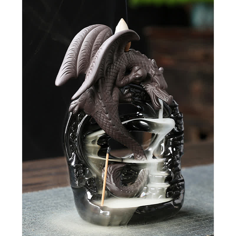 Buddha Stones Nordic Pterosaur Dragon Ceramic Backflow Smoke Fountain Protection Healing Incense Burner Decoration Incense Burner BS 8