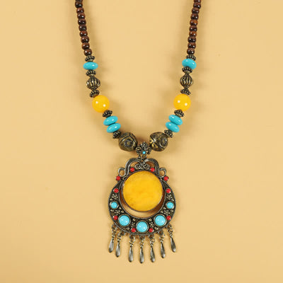 Buddha Stones Tibetan Retro Beads Tassel Hair Decoration Hair Accessories Decorations BS Tassel-Yellow