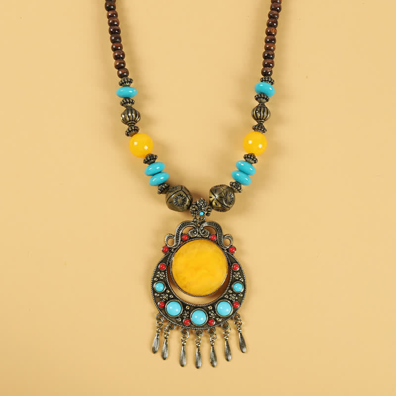 Buddha Stones Tibetan Retro Beads Tassel Hair Decoration Hair Accessories Decorations BS Tassel-Yellow