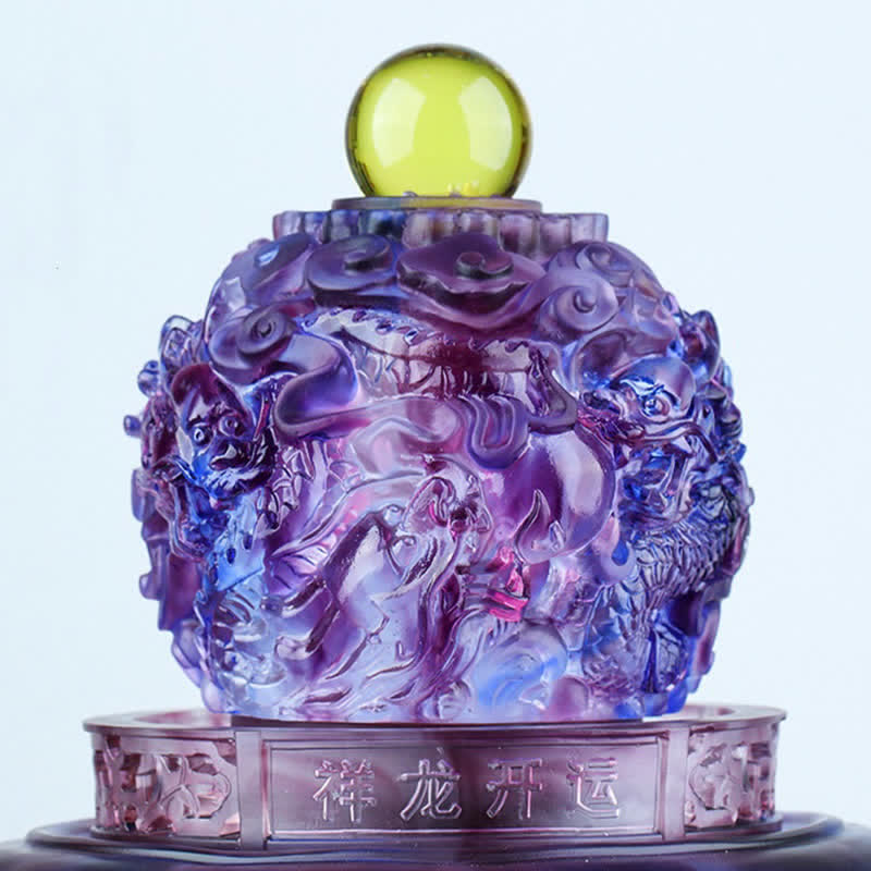 Buddha Stones Feng Shui Auspicious Dragon Handmade Liuli Crystal Rotatable Art Piece Luck Home Office Decoration Decorations BS 2