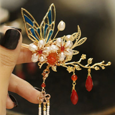 Foviel Klassische chinesische Stil Blume sz. Schmetterling Pearlagil Haar Clip Haarnadel Haar Krone