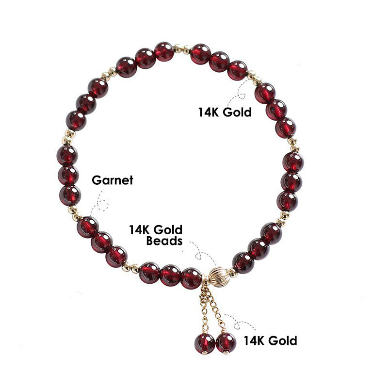 Buddha Stones 14K Gold Natural Garnet Calm Bracelet Bracelet BS 9