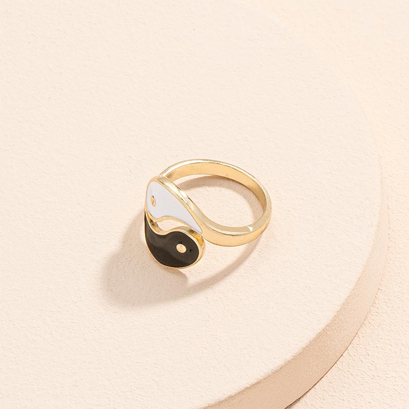 Buddha Stones Yin Yang Symbol Adjustable Blessing Couple Ring Rings BS 2