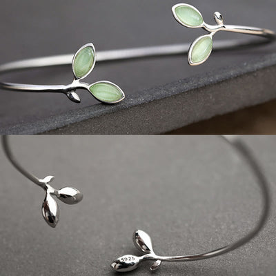 Foviel Leaf Pattern Cat Eye Support Cuff Bracelet Bangle