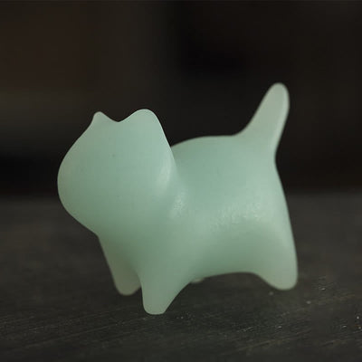 Buddha Stones 2Pcs Mini Cute Cat Glowstone Luminous Lucky Cat Energy Decoration Decorations BS 3