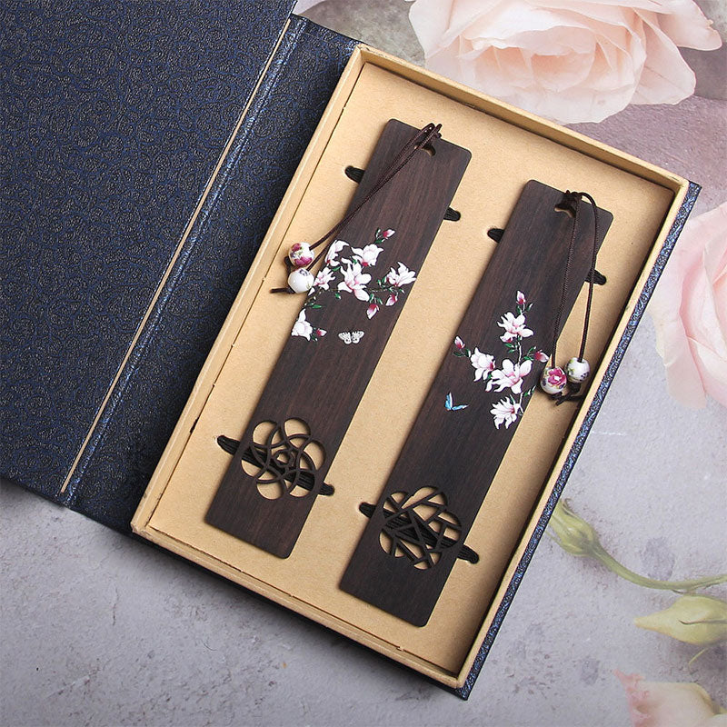 Buddha Stones Butterfly Flower Ebony Wood Bookmarks With Gift Box Bookmarks BS 2Pcs Ebony Butterfly Flower