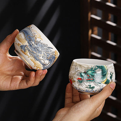 Buddha Stones Dragon Cicada Bamboo Deer Crane Lotus Plum Flower Ceramic Teacup Kung Fu Tea Cup Bowl 185ml Cup BS 7
