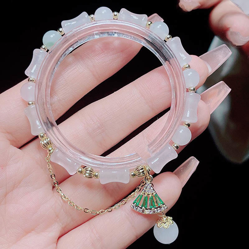 Buddha Stones Tianshan White Jade Bamboo Pattern Luck Blessing Bracelet 5