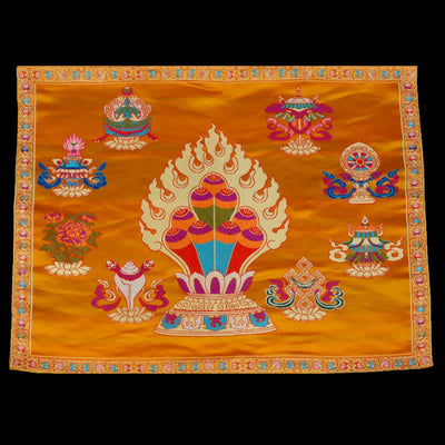 Buddha Stones Prayer Altar Mat Healing Meditation 8 Auspicious Symbols Mat Prayer Altar BS Yellow
