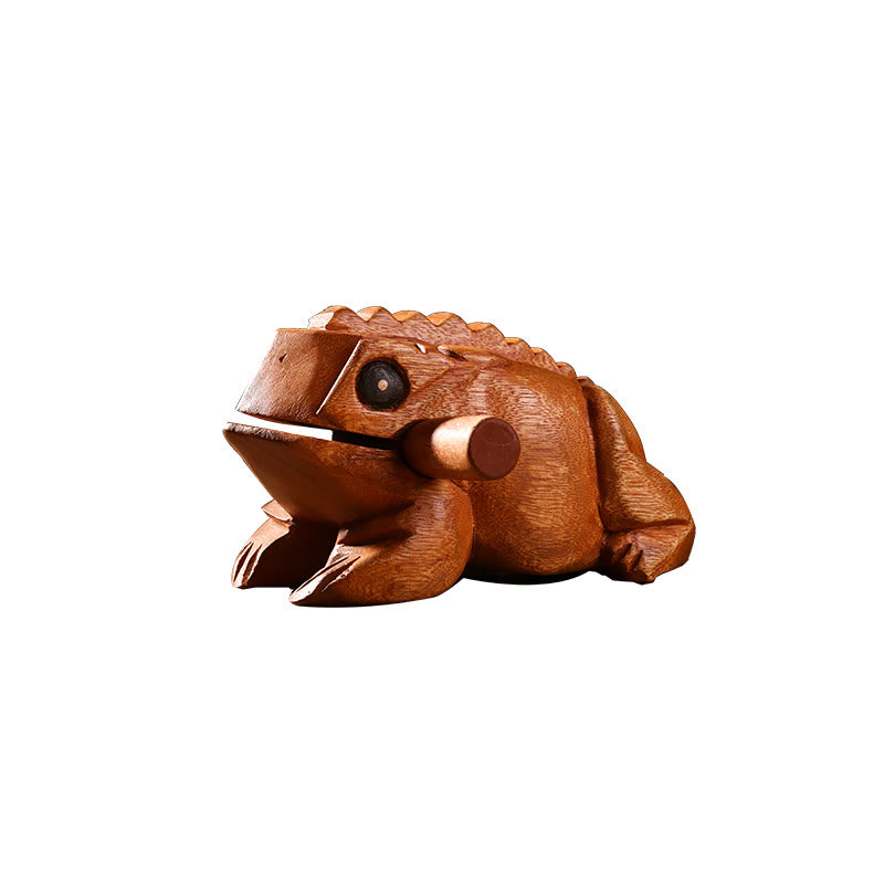 Buddha Stones Handcrafted FengShui Wealth Luck Frog Mini Wooden Croaking Frog Guiro Decoration Decorations BS 14.5*8*8 cm