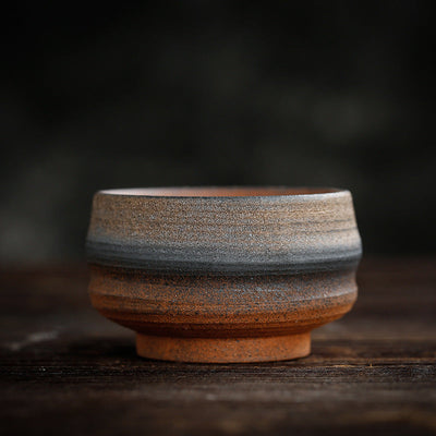 Buddha Stones Simple Brown Striped Texture Ceramic Teacup Kung Fu Tea Cup Bowl Cup BS Zen Style 80ml