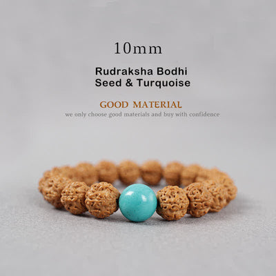 Buddhastoneshop Tibet Rudraksha Bodhi Seed Dzi Bead Amber Turquoise Wealth Bracelet