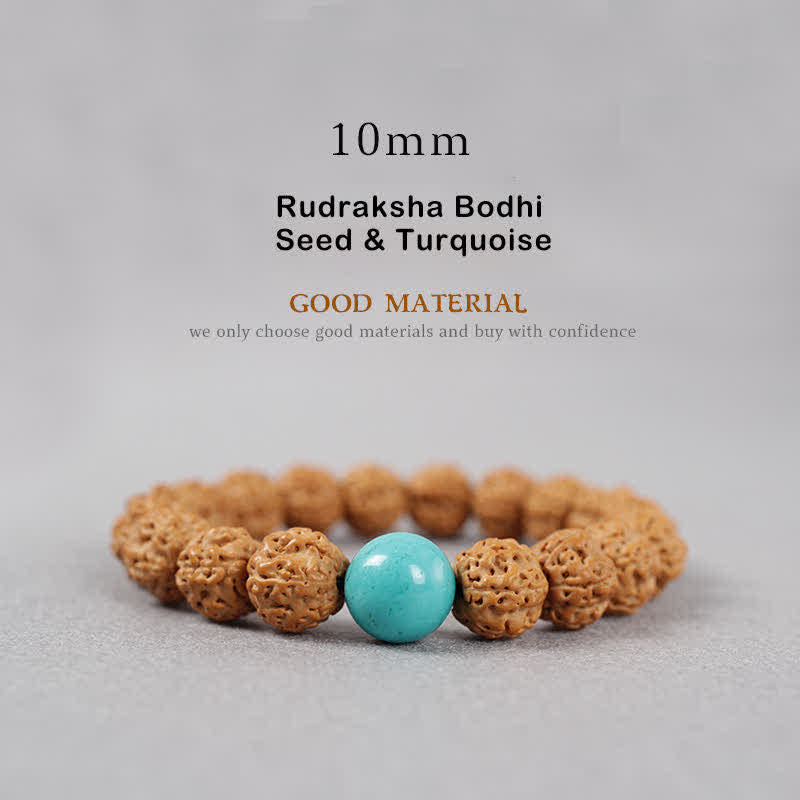 Buddhastoneshop Tibet Rudraksha Bodhi Seed Dzi Bead Amber Turquoise Wealth Bracelet