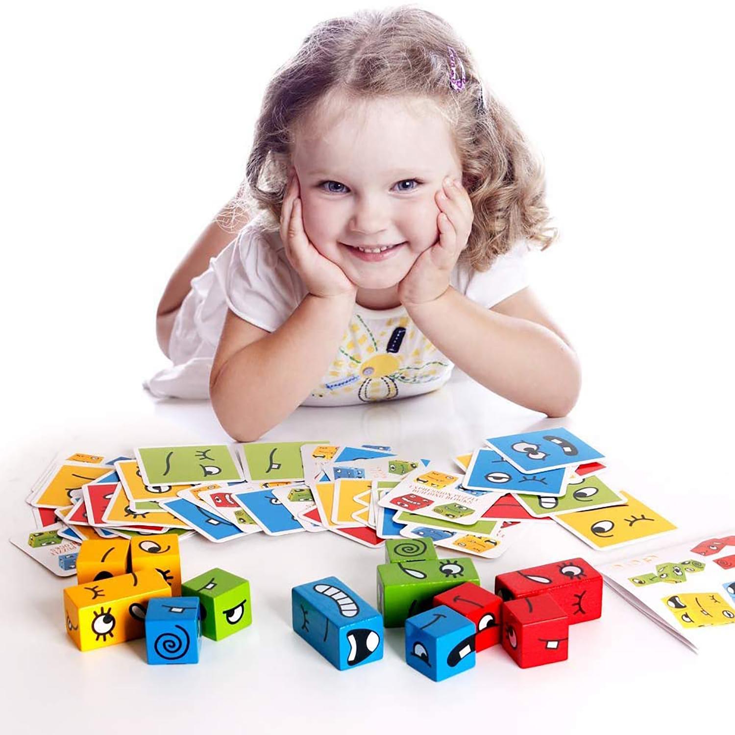 Fidtoy Wooden Facial Expression Matching Game – Educational Memory & Logic Puzzle Toy for Kids Ages 3+